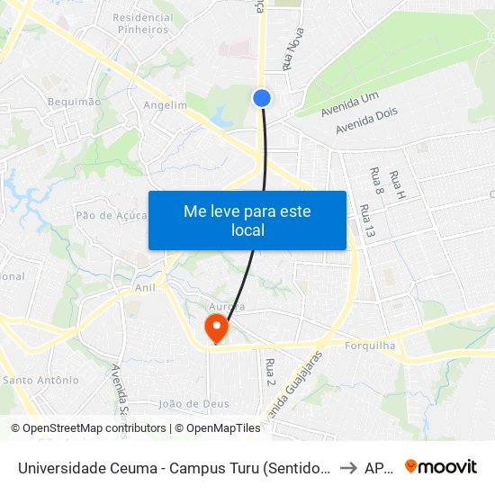 Universidade Ceuma - Campus Turu (Sentido Bairro) to APAE map