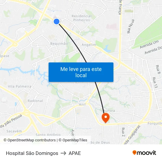 Hospital São Domingos to APAE map