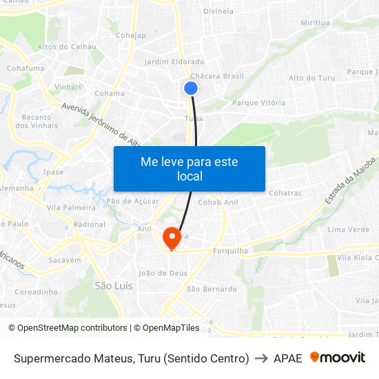 Supermercado Mateus, Turu (Sentido Centro) to APAE map