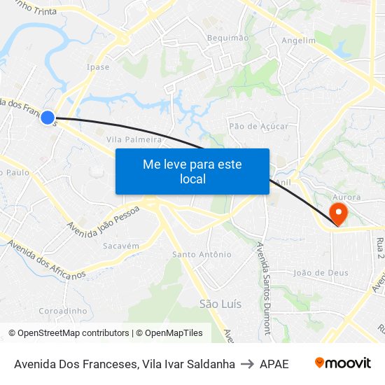 Avenida Dos Franceses, Vila Ivar Saldanha to APAE map
