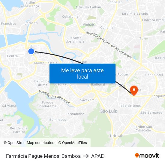 Farmácia Pague Menos, Camboa to APAE map