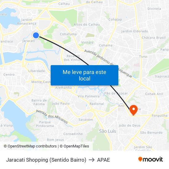 Jaracati Shopping (Sentido Bairro) to APAE map