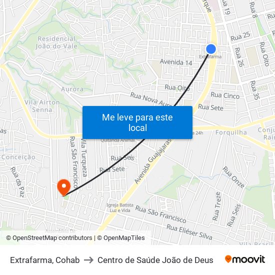 Extrafarma, Cohab to Centro de Saúde João de Deus map