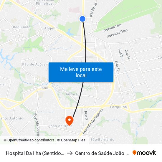 Hospital Da Ilha (Sentido Centro) to Centro de Saúde João de Deus map