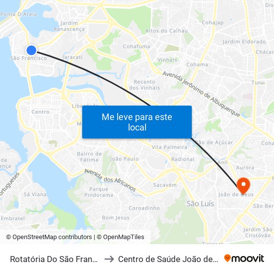 Rotatória Do São Francisco to Centro de Saúde João de Deus map