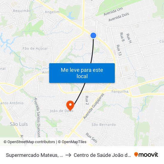 Supermercado Mateus, Cohab to Centro de Saúde João de Deus map