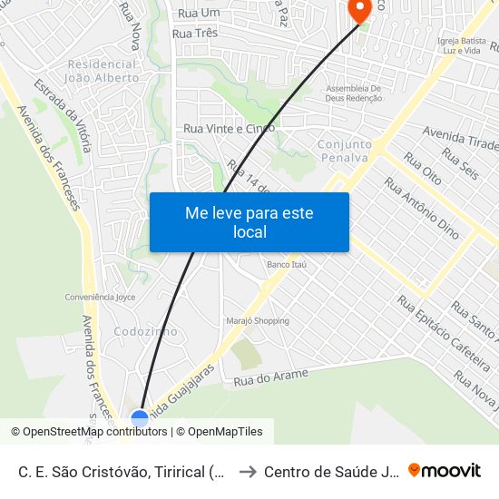 C. E. São Cristóvão, Tirirical (Sentido Aeroporto) to Centro de Saúde João de Deus map