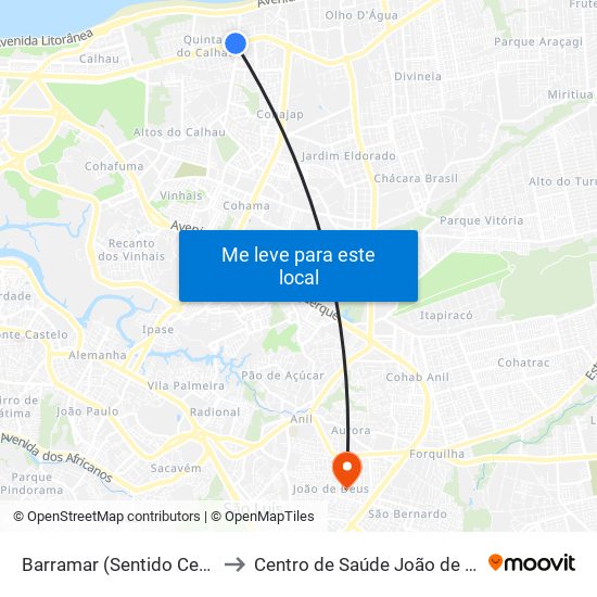 Barramar (Sentido Centro) to Centro de Saúde João de Deus map