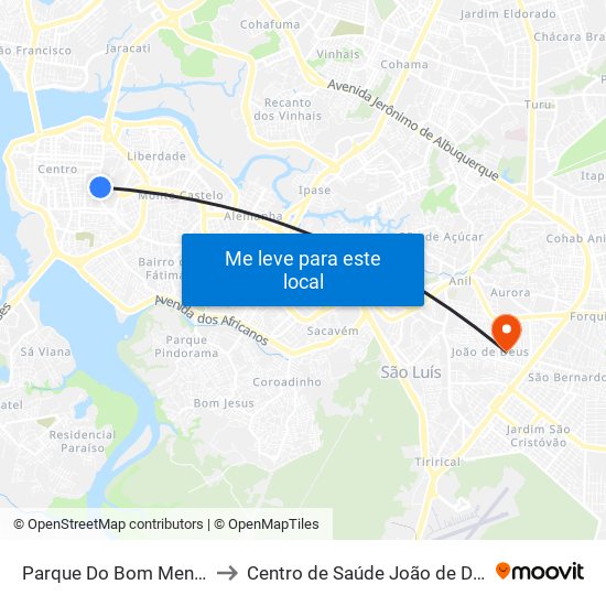 Parque Do Bom Menino to Centro de Saúde João de Deus map