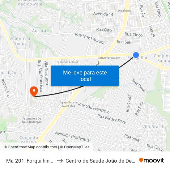 Ma-201, Forquilhinha to Centro de Saúde João de Deus map