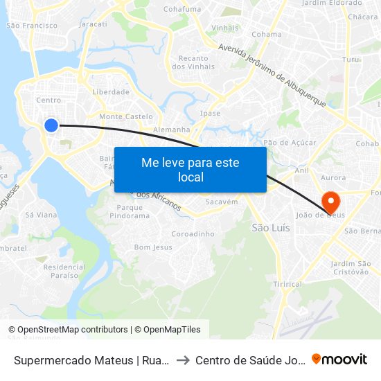 Supermercado Mateus | Rua Das Cajazeiras to Centro de Saúde João de Deus map