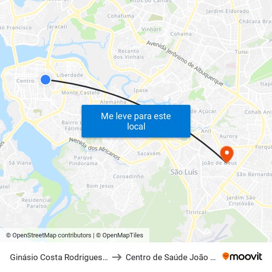 Ginásio Costa Rodrigues, Centro to Centro de Saúde João de Deus map