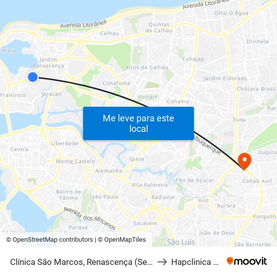 Clínica São Marcos, Renascença (Sentido Bairro) to Hapclinica Cohab map