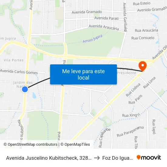 Avenida Juscelino Kubitscheck, 3287-3375 to Foz Do Iguaã§U map
