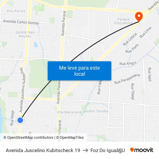 Avenida Juscelino Kubitscheck 19 to Foz Do Iguaã§U map