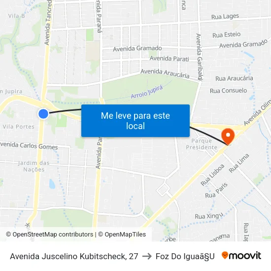 Avenida Juscelino Kubitscheck, 27 to Foz Do Iguaã§U map