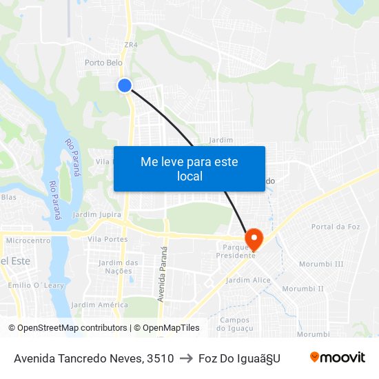 Avenida Tancredo Neves, 3510 to Foz Do Iguaã§U map