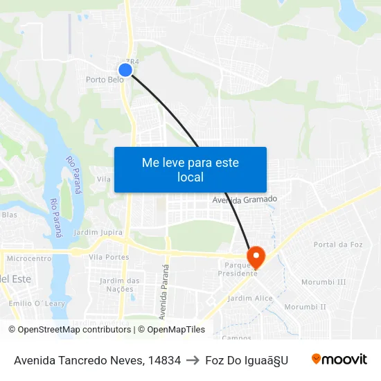 Avenida Tancredo Neves, 14834 to Foz Do Iguaã§U map