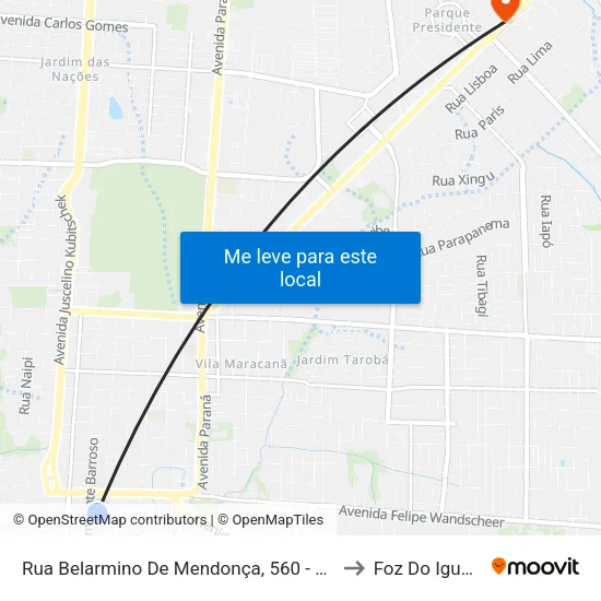 Rua Belarmino De Mendonça, 560 - Patronato to Foz Do Iguaã§U map