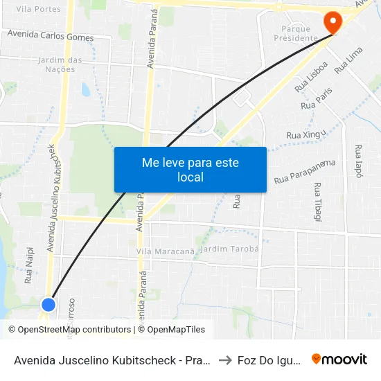 Avenida Juscelino Kubitscheck - Praça Da Paz to Foz Do Iguaã§U map