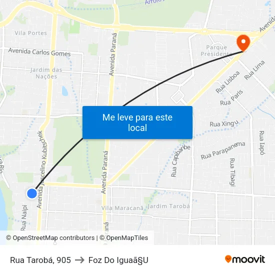 Rua Tarobá, 905 to Foz Do Iguaã§U map