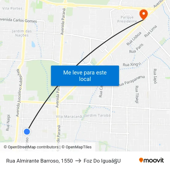 Rua Almirante Barroso, 1550 to Foz Do Iguaã§U map