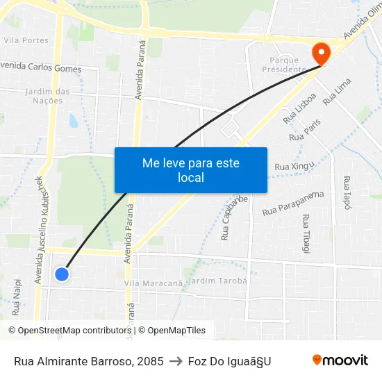Rua Almirante Barroso, 2085 to Foz Do Iguaã§U map