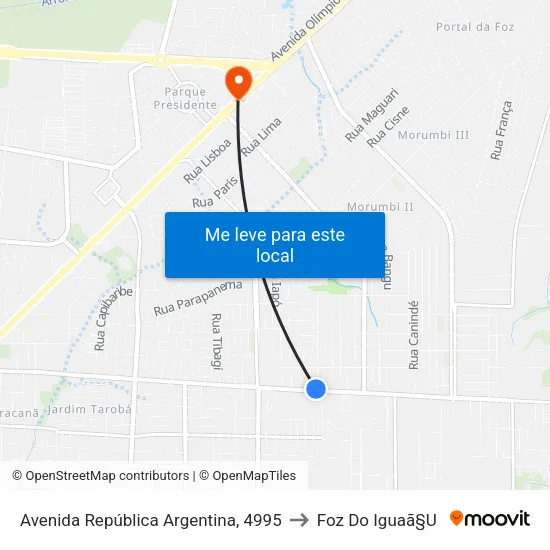 Avenida República Argentina, 4995 to Foz Do Iguaã§U map