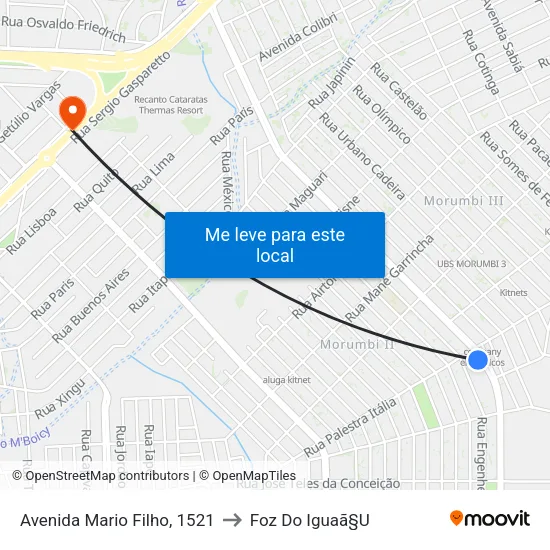 Avenida Mario Filho, 1521 to Foz Do Iguaã§U map
