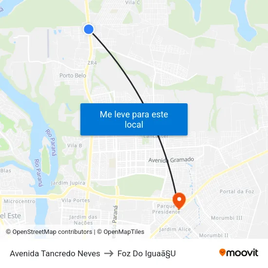 Avenida Tancredo Neves to Foz Do Iguaã§U map