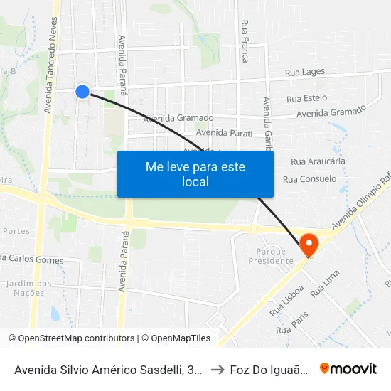 Avenida Silvio Américo Sasdelli, 386 to Foz Do Iguaã§U map