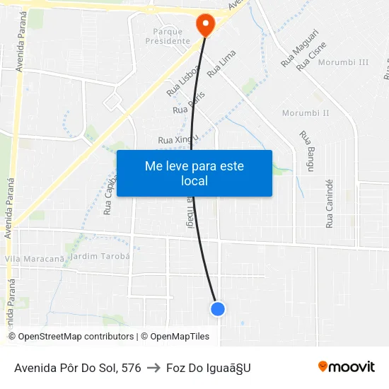 Avenida Pôr Do Sol, 576 to Foz Do Iguaã§U map