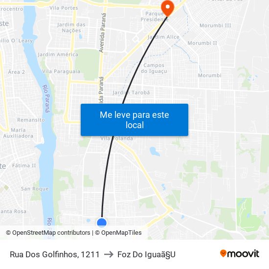 Rua Dos Golfinhos, 1211 to Foz Do Iguaã§U map
