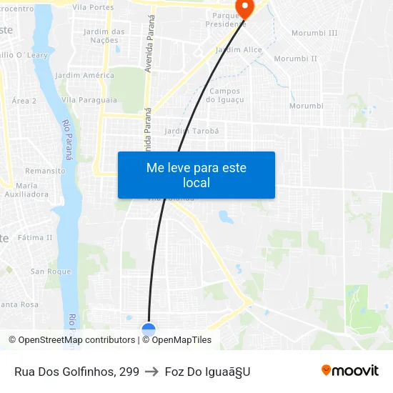 Rua Dos Golfinhos, 299 to Foz Do Iguaã§U map