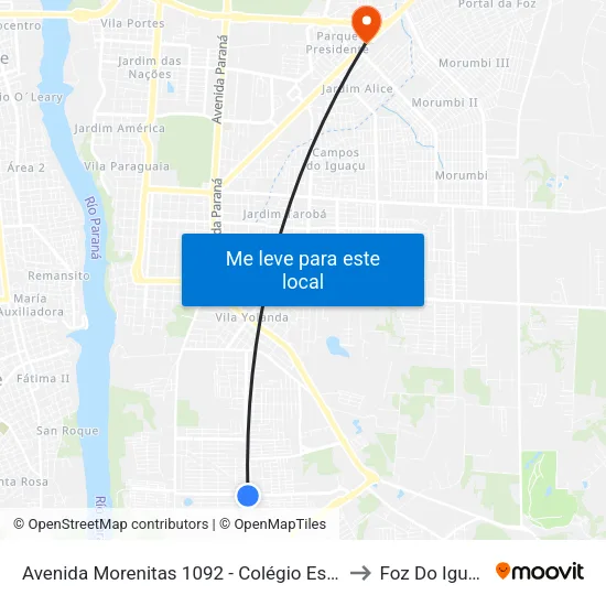 Avenida Morenitas 1092 - Colégio Estadual J.K. to Foz Do Iguaã§U map