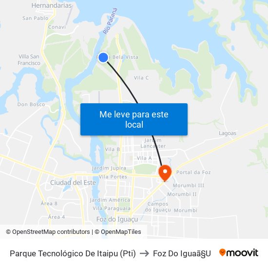 Parque Tecnológico De Itaipu (Pti) to Foz Do Iguaã§U map