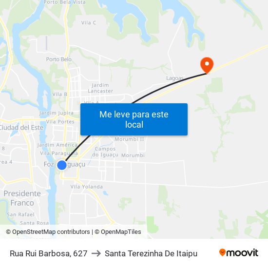 Rua Rui Barbosa, 627 to Santa Terezinha De Itaipu map