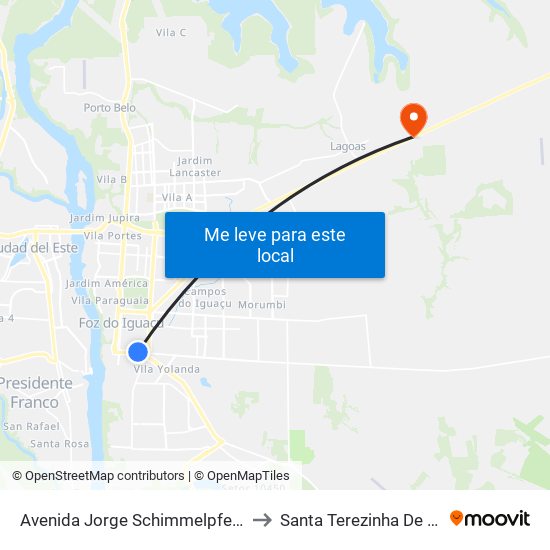 Avenida Jorge Schimmelpfeng 725 to Santa Terezinha De Itaipu map