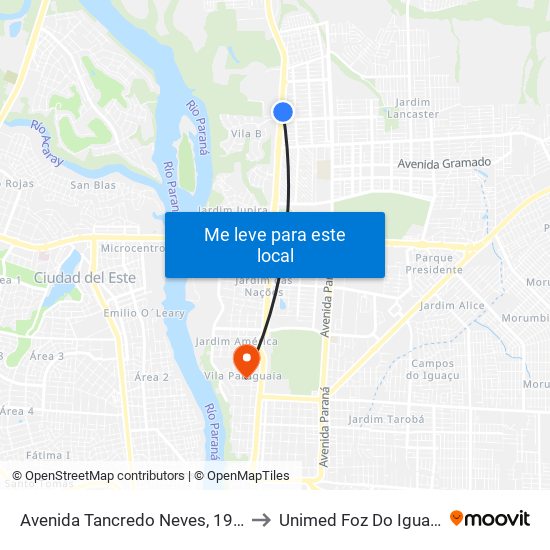 Avenida Tancredo Neves, 1994 to Unimed Foz Do Iguaçu map