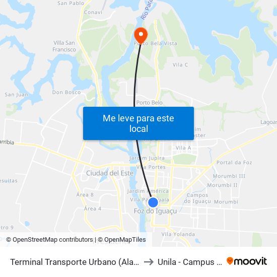 Terminal Transporte Urbano (Ala 02) to Unila - Campus Pti map