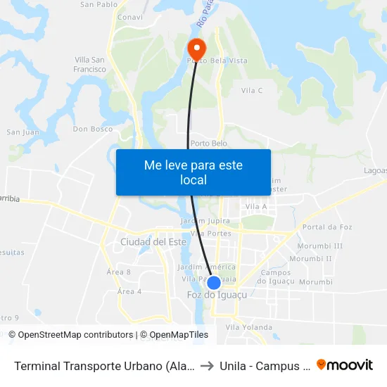 Terminal Transporte Urbano (Ala 01) to Unila - Campus Pti map