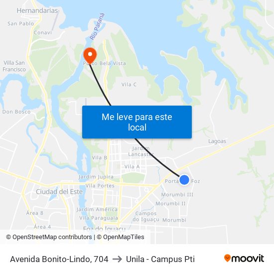 Avenida Bonito-Lindo, 704 to Unila - Campus Pti map