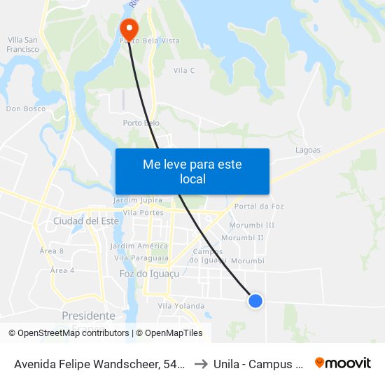 Avenida Felipe Wandscheer, 5450 to Unila - Campus Pti map