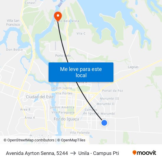 Avenida Ayrton Senna, 5244 to Unila - Campus Pti map