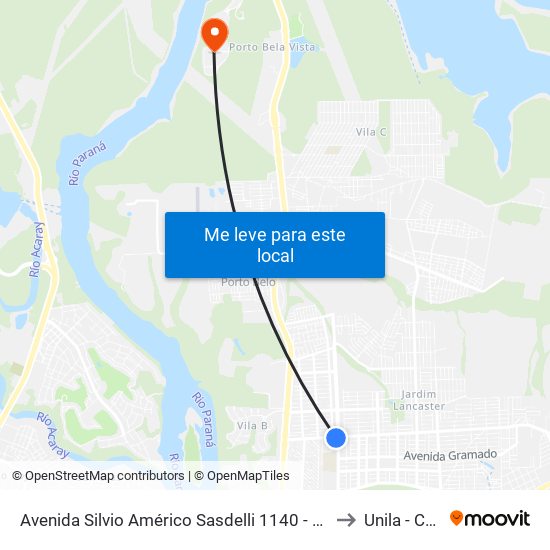 Avenida Silvio Américo Sasdelli 1140 - Centro Executivo Itaipu Binacional to Unila - Campus Pti map