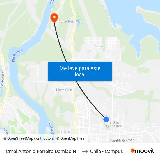 Cmei Antonio Ferreira Damião Neto to Unila - Campus Pti map