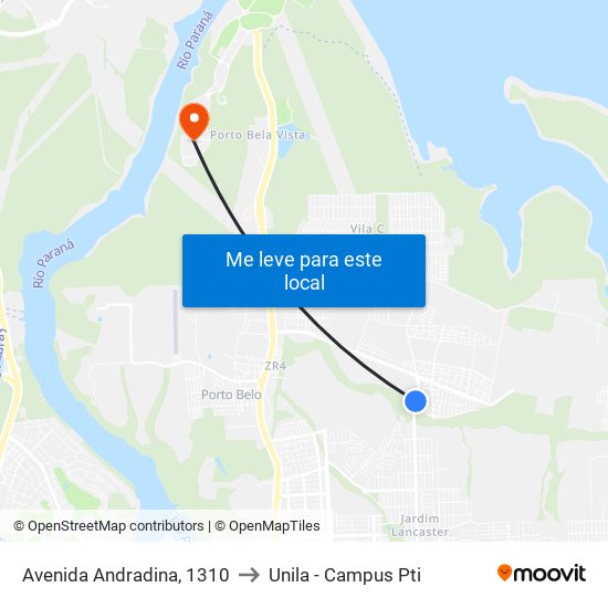 Avenida Andradina, 1310 to Unila - Campus Pti map