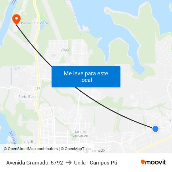 Avenida Gramado, 5792 to Unila - Campus Pti map