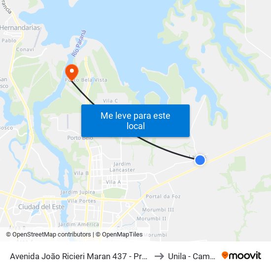 Avenida João Ricieri Maran 437 - Praça Três Lagoas to Unila - Campus Pti map