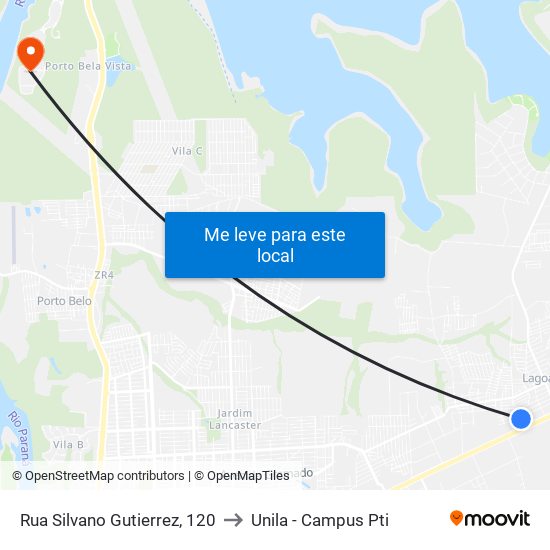 Rua Silvano Gutierrez, 120 to Unila - Campus Pti map